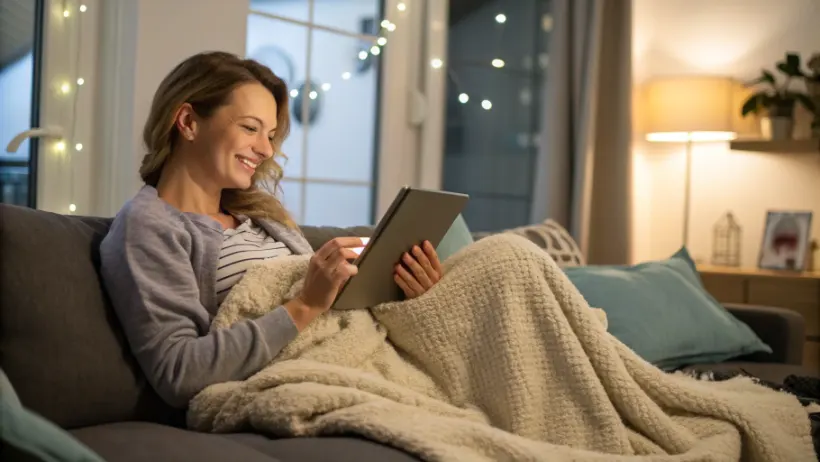 Modern mom wearing a postpartum belly band while relaxing at home with her newborn